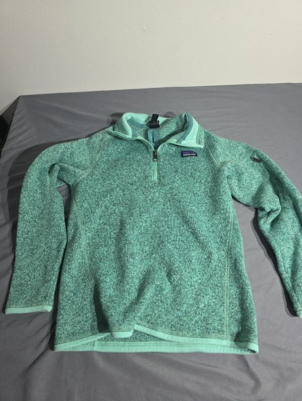 Patagonia Girls Mint-Green Heather Half-Zip Fleece Pullover